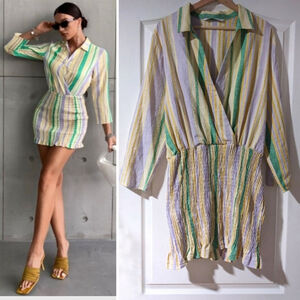 NEW Zara | Striped smocked mini dress